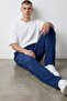 Men's navy blue oversize ottoman fabric trousers - 2