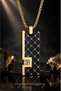 Stainless Steel Premium Gold Black Men's Necklace with Cubic Zircon Detail
