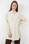Women's Shirt Collar Textured Oversize Viscose Cream Tunic - 4