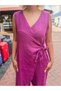 Fuchsia Color Side Tie Italian Linen Jumpsuit - 2