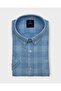 Men's Regular Fit 100% Cotton Short Sleeve Button-Up Collar Plaid Blue Shirt 9490m