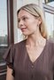 Women's Linen-Look Non-Lycra Fabric V-Neck Shirt with Flounce Sleeves - Brown - 4