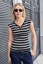 Women's Lycra Camisole Thick Striped V-Neck Off Shoulder Body Blouse-Black Line - 4