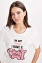 Women's Regular Fit Classic Cut Cotton Crew Neck Short Sleeve Printed White Pajama Set - 4