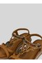 Novira Women's Suede Bright Color Stone Embellished Wooden Heel Bow Tie Natural Stone Look Ankle Elastic Tie Short Wedge Heel Sandals 4 cm - 3