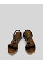 Novira Women's Suede Bright Color Stone Embellished Wooden Heel Bow Tie Natural Stone Look Ankle Elastic Tie Wedge Heel Sandals 7 cm - 6