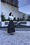 Women's Black Asymmetrical Layered Polka Dot Pattern Full Length Hijab Skirt ------   Nms094 - 4