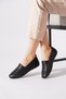 Orsufer Flower Laser Sole Stitched Leather Orthopedic Women's Shoes Black Skin - 3