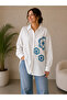 Women's Shirt with Blue Sequin Floral Detail