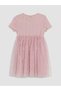 Pink Crew Neck Tulle Detailed Girls' Camisole Dress - 3