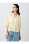 Light Yellow Shirt Collar Three-Quarter Sleeve Modal Woven Blouse - 3