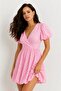 Pink Polka Dot Balloon Sleeve Mini Dress - 2