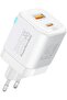 25W USB-C Wall Charger PD with EU 2-Pin Plug, Fast Charging, 18W QC 3.0 Port, White