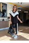 Women's V-Neck Short Sleeve Double Color Detailed Top and Bottom Two-Piece Set - 2