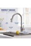 Kitchen Faucet with Pull Down Sprayer - Stainless Steel Kitchen Mixer Tap Dual Function Tap | Basin Sink Tap Faucets High Arc 360° Swivel Spout, Single Handle Deck Mounted - Silver - 7