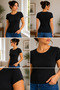 Kadın Elastan Siyah Kısa Kol Basic Body - 3