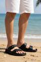 Men's Black Casual Slippers - Comfortable Anatomical Sole Double Buckle Summer Slippers - 2