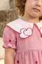 Girl's Dress with Collar Detail and Heart Embroidery in Red - 3