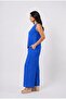 Women's Cobalt Blue Linen Textured Comfortable Cut Top and Bottom Set Hzl26S-Vl15141 - 4