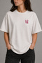Pink Mood Love Embroidered White Oversize Unisex T-Shirt 30/1 Regular Fabric - 5
