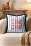 Striped Cin Cin Lettering Fringed Throw Pillow Cover Navy Blue Tasseled Retro Pillowcase - 5