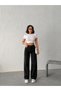 Black Flexible Lycra Boyfriend Style Wide-Leg Denim Pants - 2
