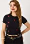 Women's Short Sleeve Red Heart Printed Black - 3