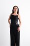 Long, Stylish Evening Dress with Shoulder and Waist Accessories, Draping, Crepe Fabric, and Slits. - 3