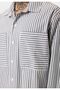 Striped Long Sleeve Double Pocket Oversize Shirt - 7