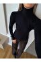 High-Necked Blouse with Snap Buttons on the Sleeves - Black - 2