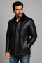 Genuine Leather Men's Leather Coat Jacket with Shearling Fur Detail - 3