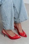 Roxy Red Satin Open Toe Thin Heeled Women's Shoes