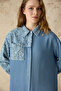 Lace Detailed Asymmetrical Textured Blue Shirt 0133 - 2