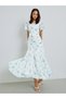 White Floral Mesh Gathered Maxi Dress