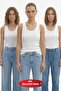 Women's 3-Piece Economical Pack White Undershirt Set Cotton Ribbed Undershirt Set Basic Camisole Undershirt