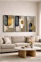 Geometric Patterned Gold Season Concept 3-Piece Glass Table Set with Black Metal Frame for Home and Office - 3