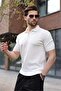 White Polo Collar Knitted Patterned Knitwear Men's T-Shirt E7489 - 5