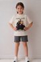Girl's Top Oversize Fit with Shorts Mani̇f Design Top and Bottom Set - 3