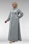 62009 Plus Size Button-Down Linen Dress with Elasticated Sleeves - Gray - 4
