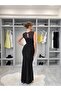 Women's Black Waist-Cinched Tulle Embellished Dress - 3