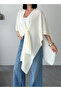 Women's White Front Detailed Poncho Cardigan - 2