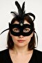 Black Color Feathered Black Suede Covered Party Prom Mask 20X16 cm
