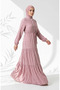 Floral Patterned Belted Hijab Dress 0298-01 Dusty Rose - 3