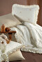Ranforce 100% Cotton Double Duvet Cover Set with Embroidery and Ruffle Detail
