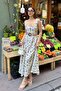 Women's Floral Patterned Belt Detailed Woven Dress - 6