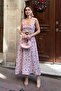 Women's Floral Patterned Belt Detailed Woven Dress - 2