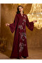 Burgundy Floral Embroidery A-Line Jalabiya - 5