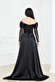 Underwire Long Satin Evening Dress - Black - 8