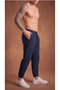 Men's Navy Blue Elastic Cuffed 3-Pocket Zippered Parachute Sweat-Wicking Trousers with Back Pockets - 2