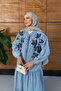 Women's Beaded Embroidery Half Button Denim Dress - 4